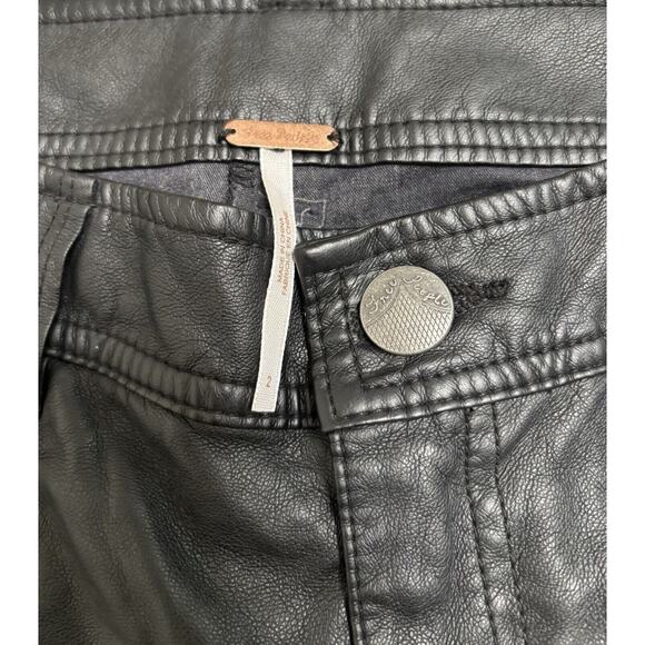 Free People Moto Pants Faux Leather Biker Womens Size 2 Ankle Zip Stretch Skinny - Picture 6 of 8